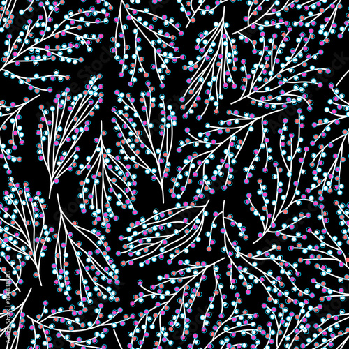 unusual vector seamless naive minimalistic gentle floral pattern, spring summer time, garden flowers, romantic baackground with circles and dots