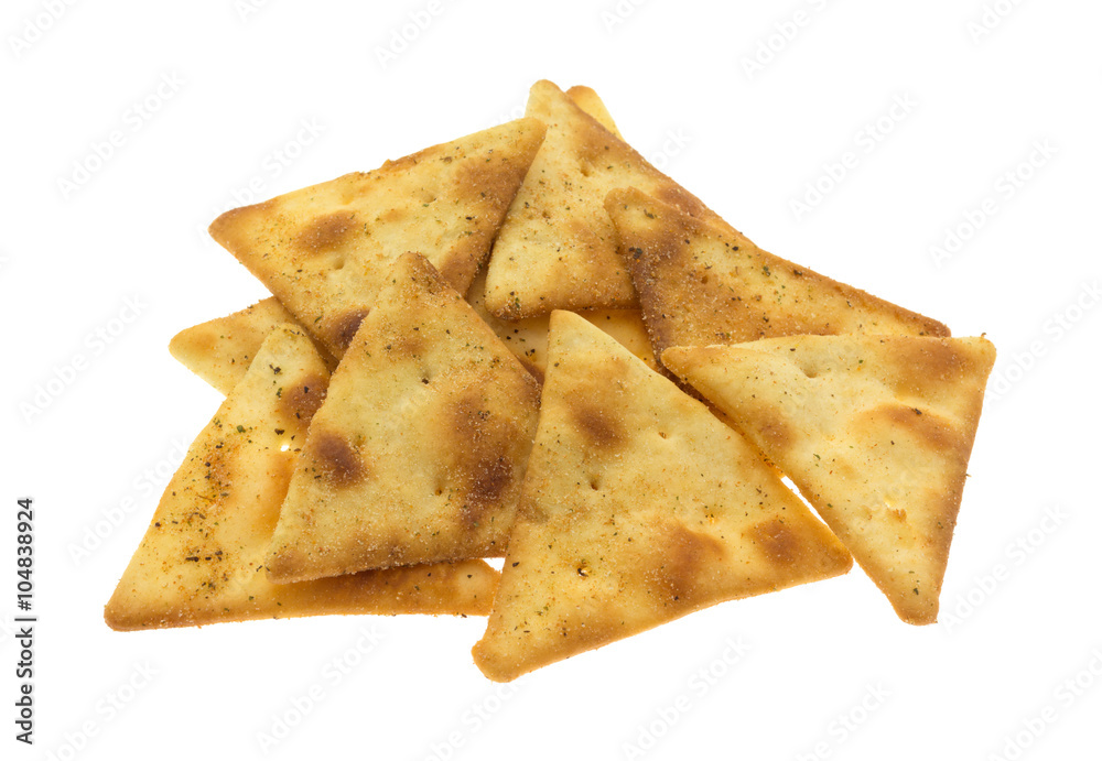 Crispy pita snack crackers on a white background.
