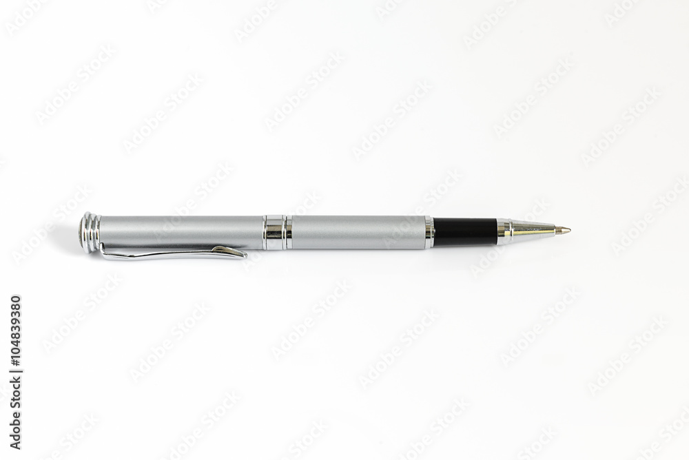 Silver metal pen isolated on white background Silver metal pen isolated on white background