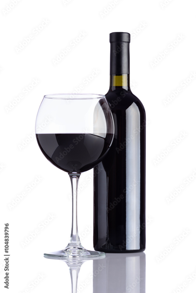 Wineglass and Bottle Wine on White Background Wineglass and Bottle Wine on White Background