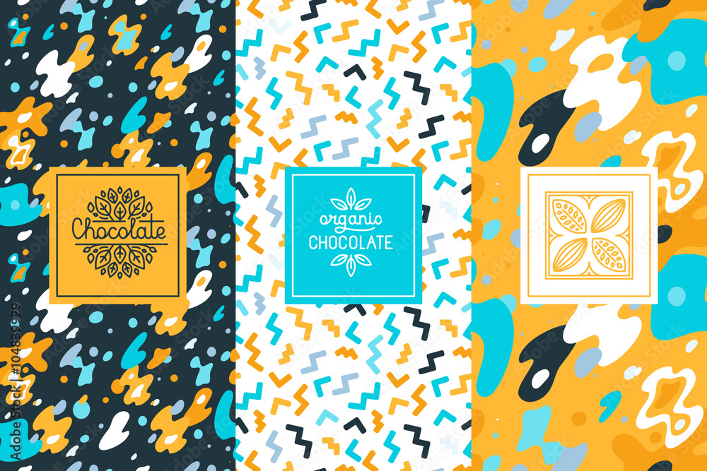 Vector set of design elements and seamless pattern for chocolate