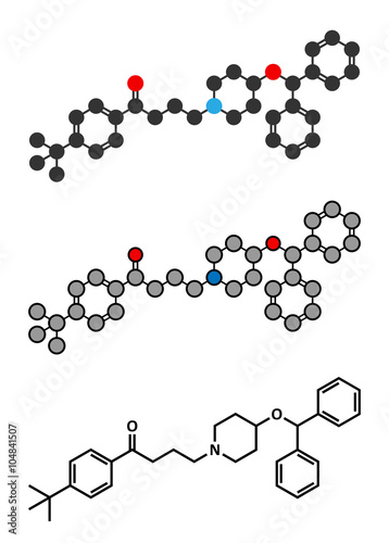 Ebastine antihistamine drug molecule.