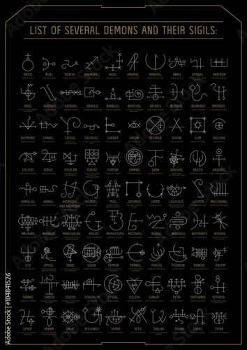 Canvastavla Vector linear witchcraft  poster with demon sigils