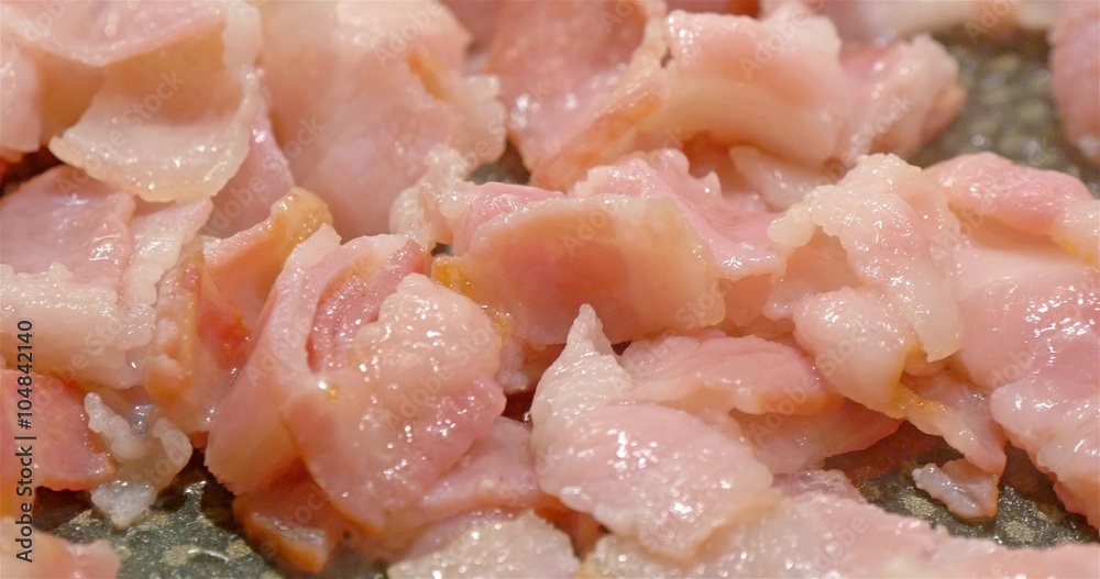 Bacon Ham Cooking In Frying Pan Bacon Ham Cooking In Frying Pan