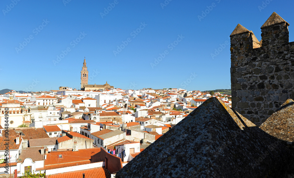 Vista panorámica de Jerez de los Caballeros desde la alcazaba, Badajoz, España