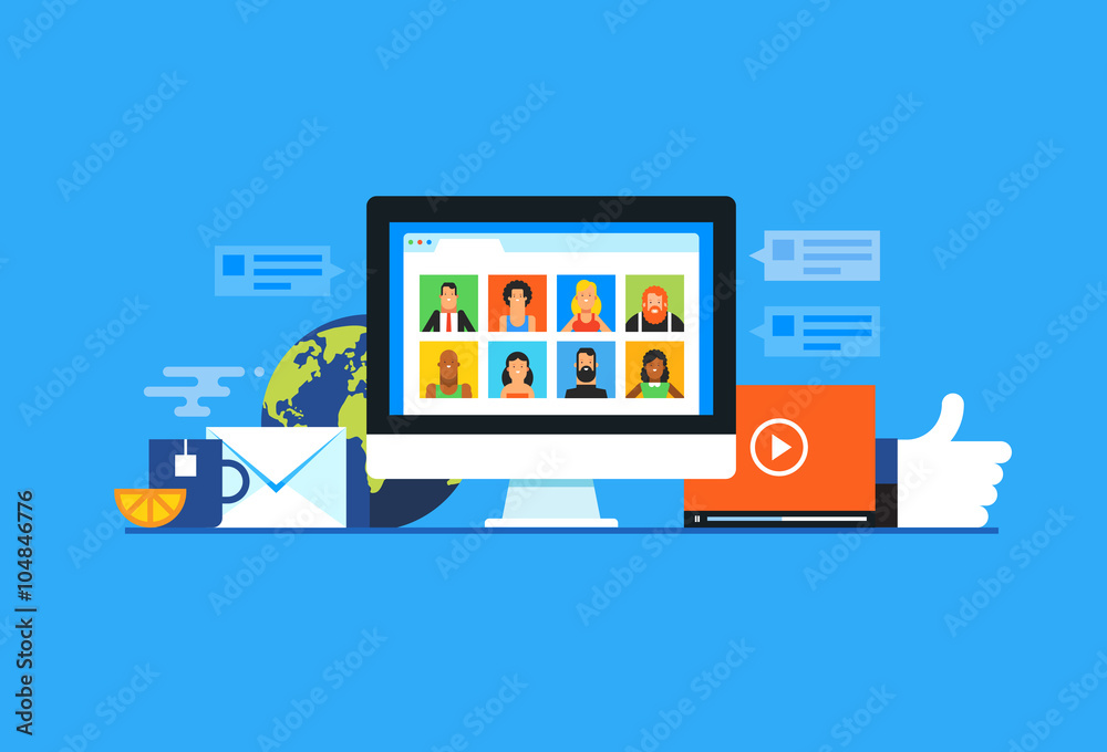 Social media. Flat design modern vector illustration concept. Social media. Flat design modern vector illustration concept.