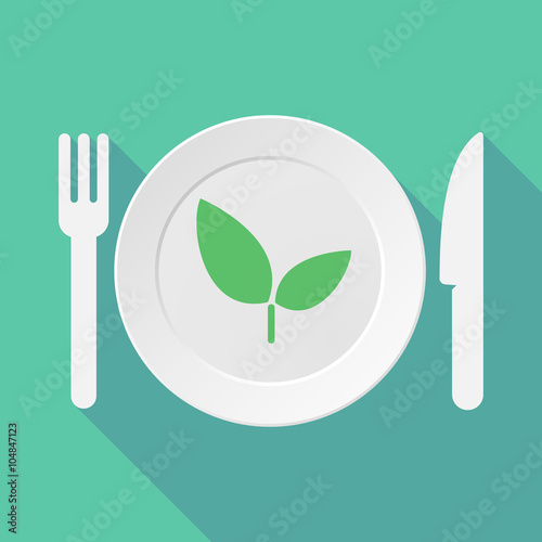 Long shadow tableware illustration with a plant