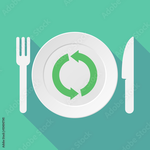 Long shadow tableware illustration with a round recycle sign