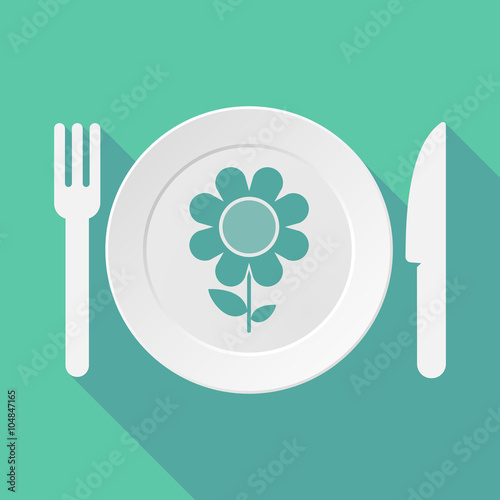 Long shadow tableware illustration with a flower