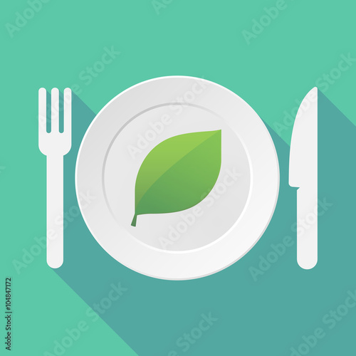 Long shadow tableware illustration with a green  leaf