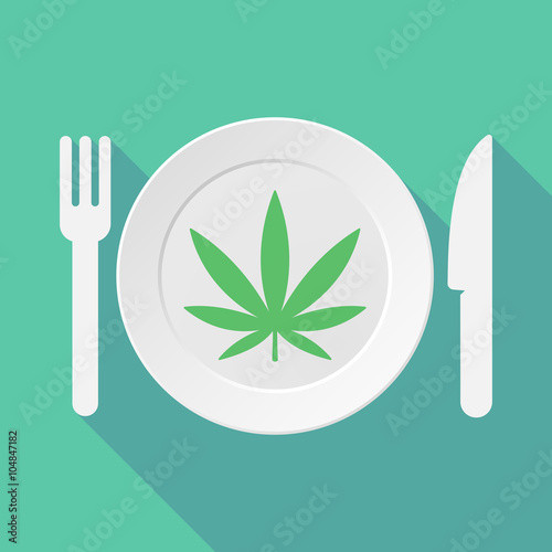 Long shadow tableware illustration with a marijuana leaf