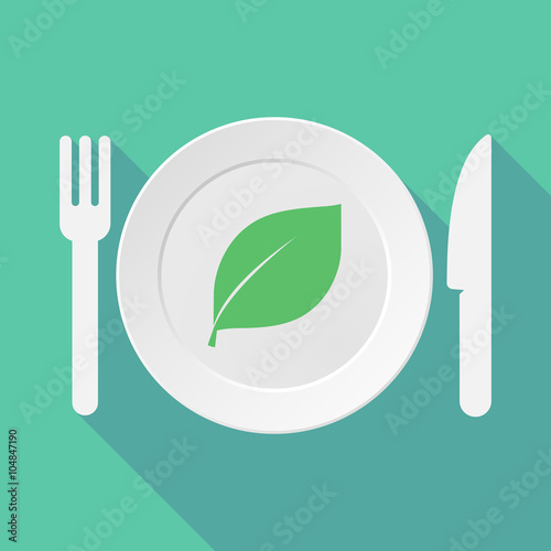 Long shadow tableware illustration with a leaf