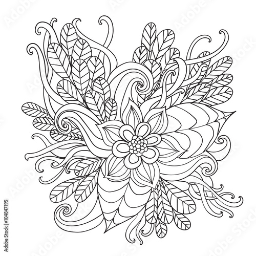 Fototapeta Naklejka Na Ścianę i Meble -  Hand drawn artistic ethnic ornamental patterned floral frame in 