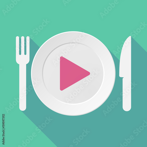 Long shadow tableware illustration with a play sign