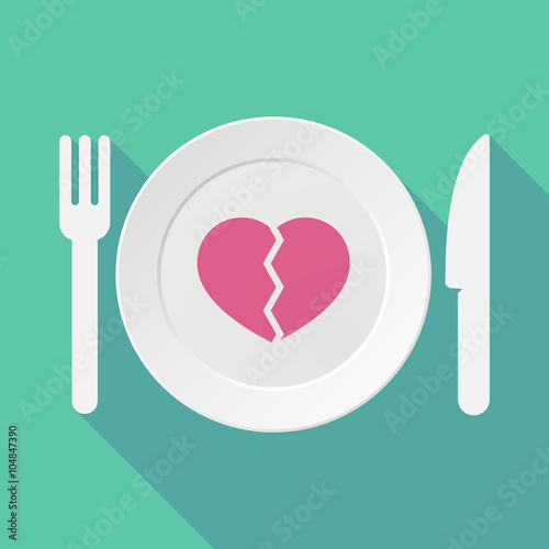 Long shadow tableware illustration with a broken heart