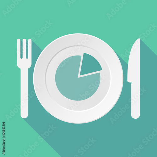 Long shadow tableware illustration with a pie chart