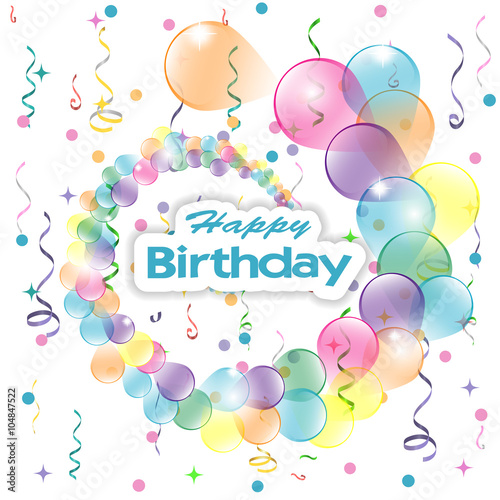 Birthday background with colorful balloons and serpentine, vector illustration