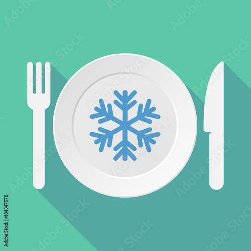 Long shadow tableware illustration with a snow flake