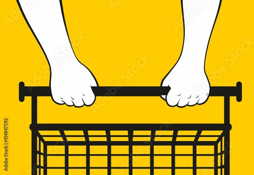 Hands pushing shopping cart