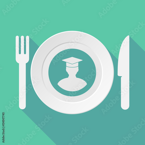 Long shadow tableware illustration with a student