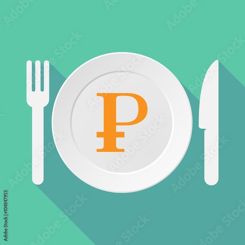 Long shadow tableware illustration with a ruble sign
