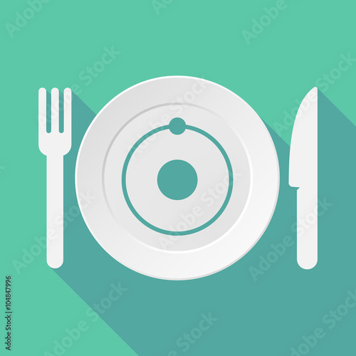Long shadow tableware illustration with an atom