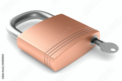 steel closed lock on white background. Isolated 3D image