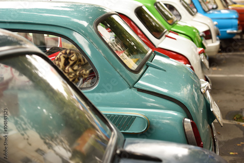 Detail of old cars of different colors