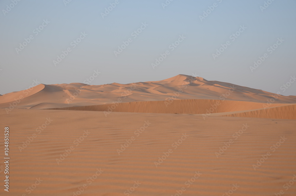 Sand ripples in foreground and sand dunes in background Oman