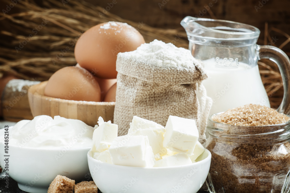 Ingredients for baking in a country style, selective focus Ingredients for baking in a country style, selective focus