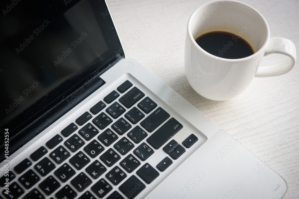 cup of coffee espresso with computer notebook cup of coffee espresso with computer notebook