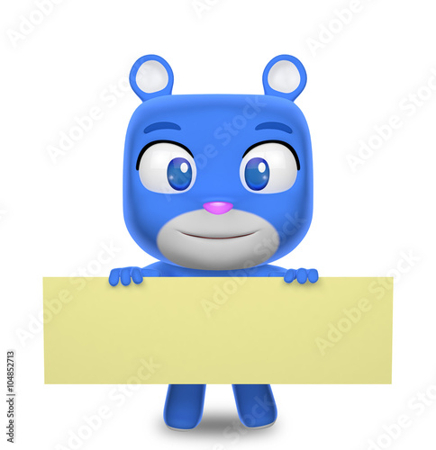 Bear character holding a blank sign