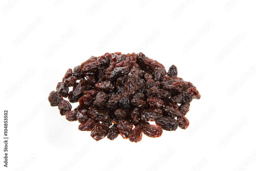 Dried raisins on a white background