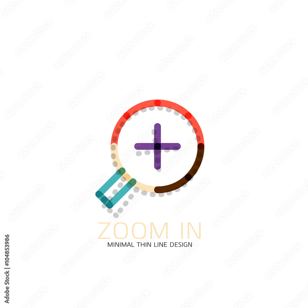 Vector thin line design logo magnifying glass, search and find or zoom logotype concept. Linear minimalistic business icon Vector thin line design logo magnifying glass, search and find or zoom logotype concept. Linear minimalistic business icon