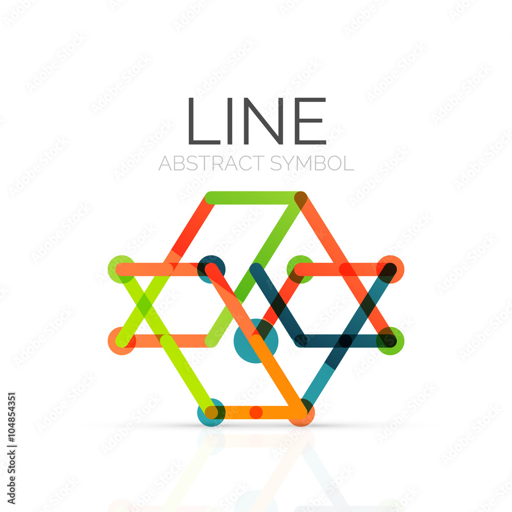 Linear abstract logo, connected multicolored segments of lines geometrical figure Linear abstract logo, connected multicolored segments of lines geometrical figure