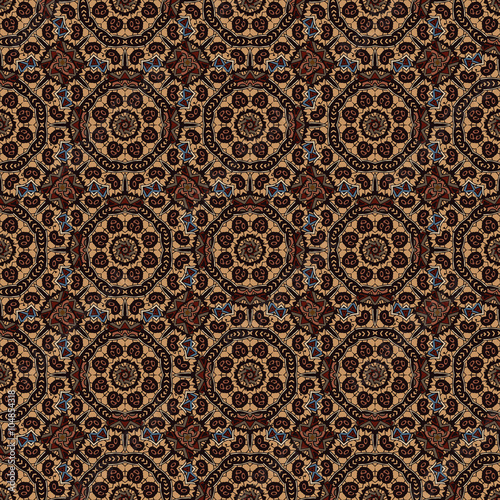 seamless pattern with a round Oriental elements.