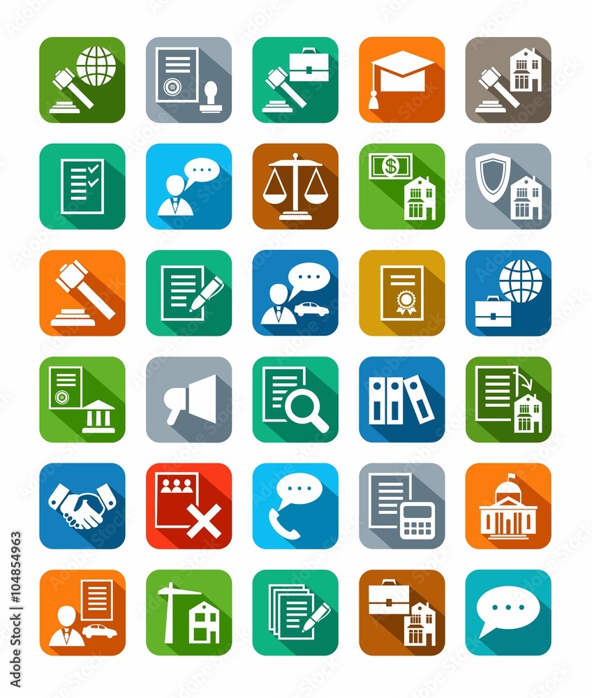 Legal services, icons, color with shadow. 