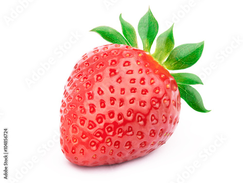 Perfectly cleaned strawberry with leaves isolated on the white background with clipping path