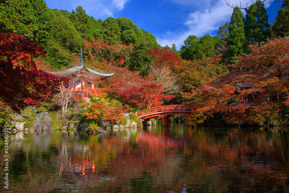 Fototapeta premium Daigoji Temple with autumn red maple, Kyoto