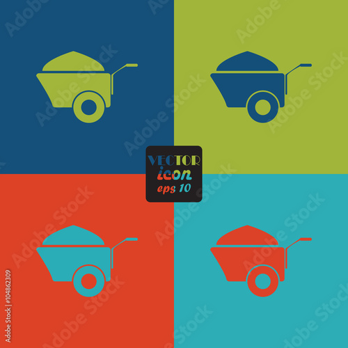 Construction wheelbarrow with sand vector icons