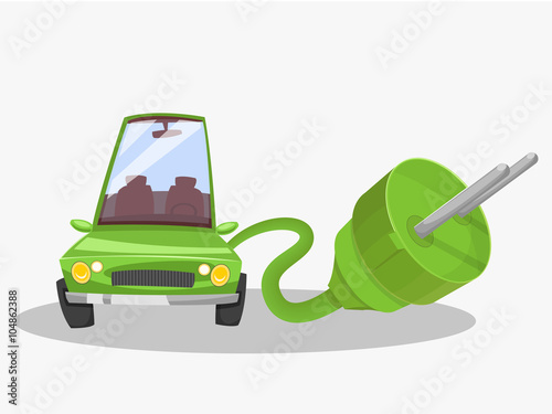 Electric green car. Giant plug