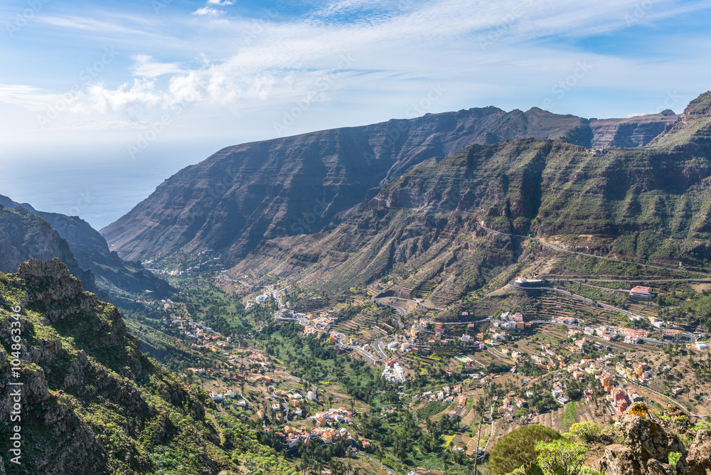 Hiking on La Gomera. The Valle Gran Rey on the Canary island of La Gomera, located on the west side of the island. Gomera has a unique nature that invites to hike