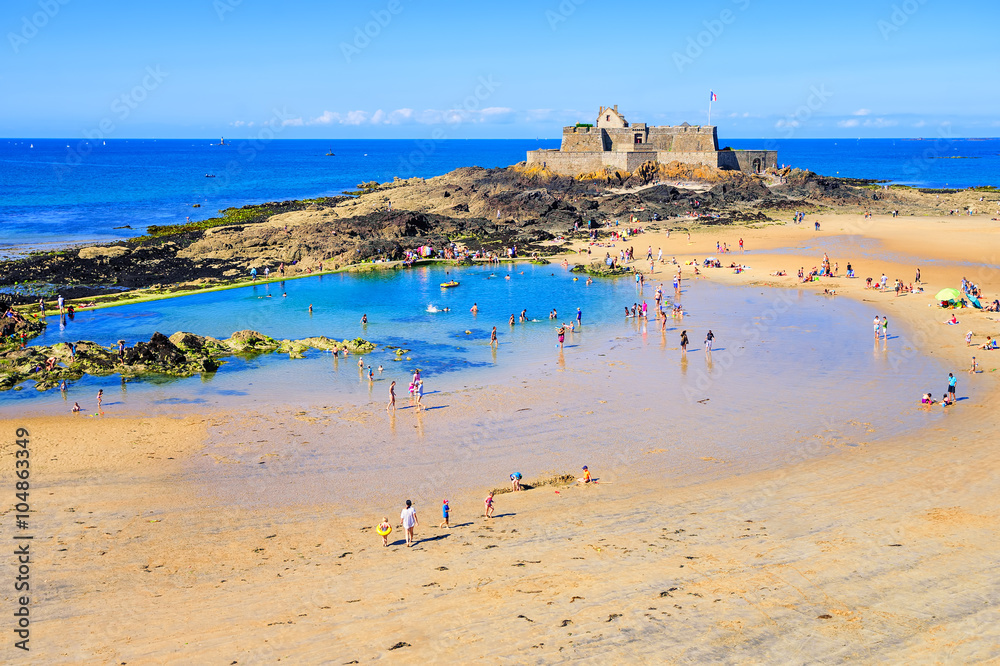 Sand beach in St Malo on Emerald Coast, Brittany, France