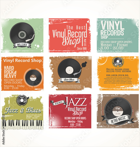 Vinyl record shop retro grunge banner