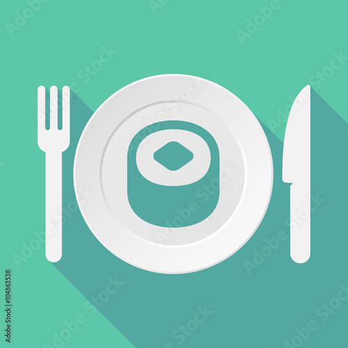 Long shadow tableware illustration with a piece of sushi