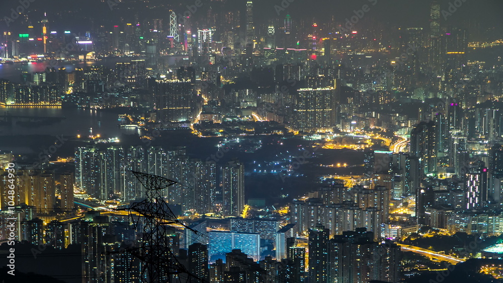 Fei ngo shan Kowloon Peak night timelapse Hong Kong cityscape skyline.
