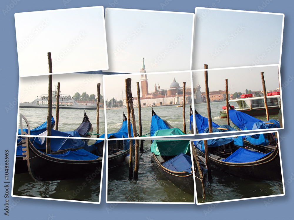 Venice with famous gondolas / Venice collage
