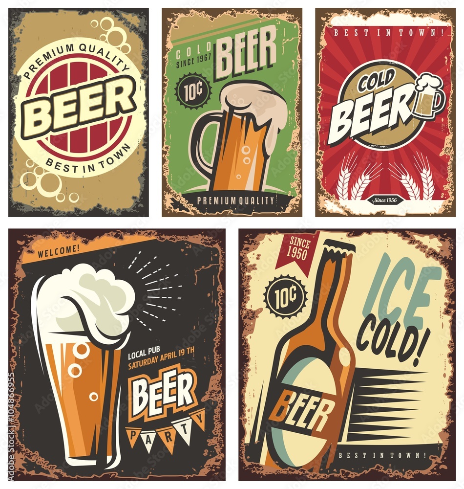 Plakat Zestaw znaków retro piwa wektor