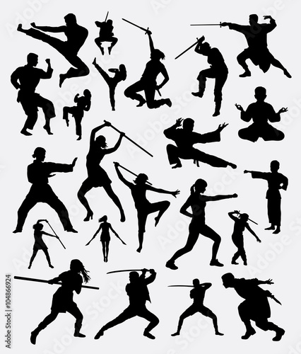 Martial art male and female bundle silhouette 3. Good use for symbol, logo, web icon, sticker, sign, mascot, or any design you want. Easy to use.