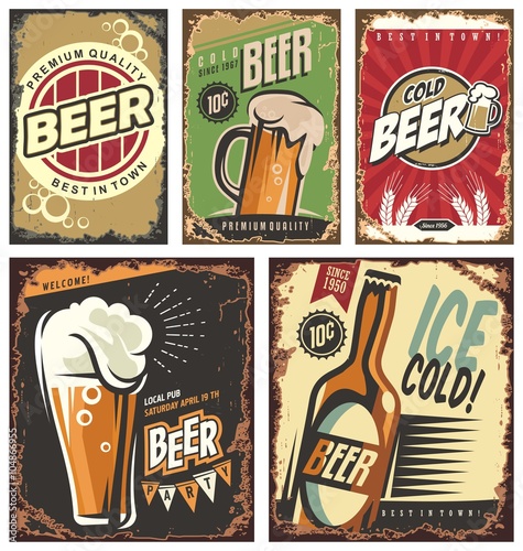 Retro beer vector signs set